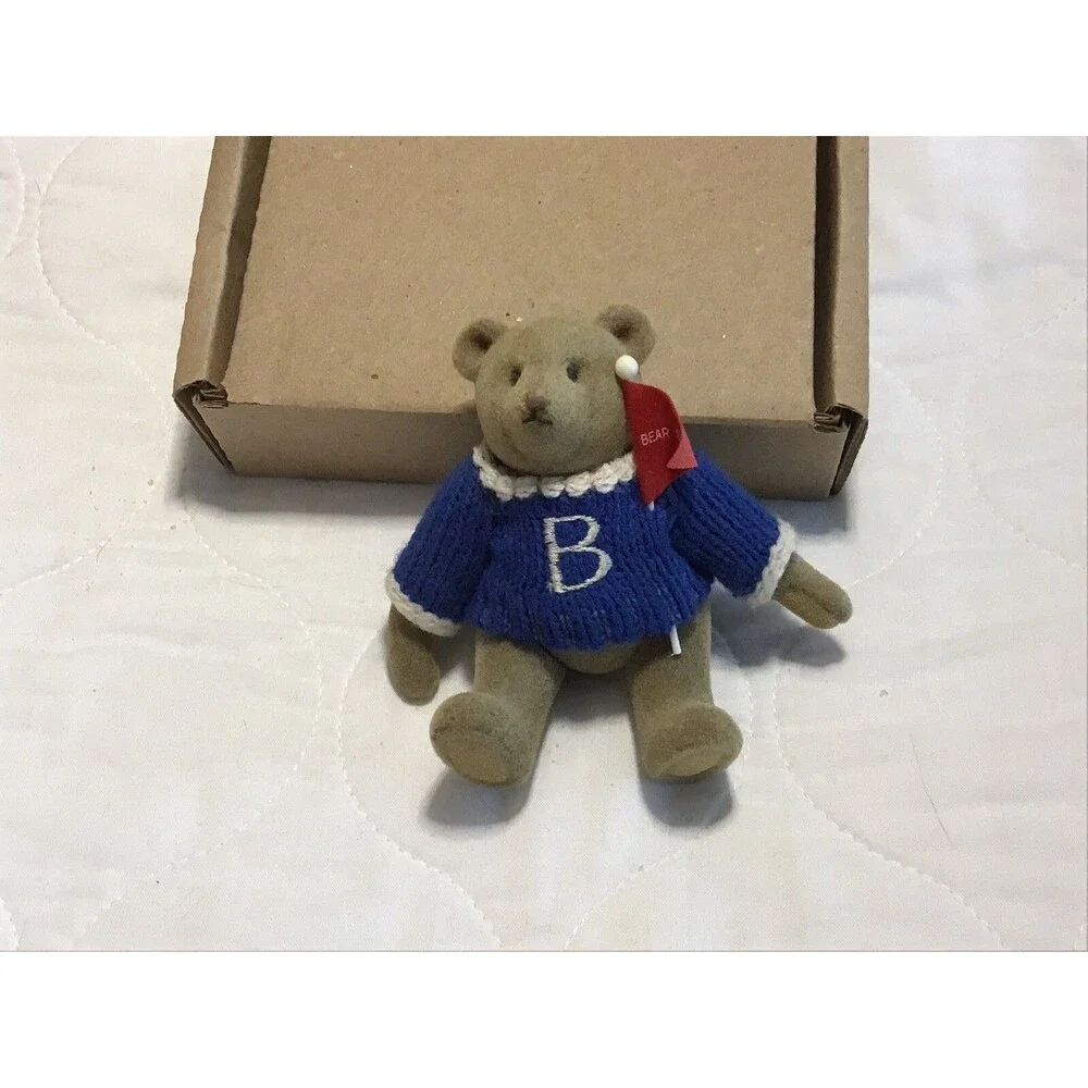 Gund Teddy Bear Mini Jointed Winter “B” Sweater & Bear State Pennant Vintage HTF